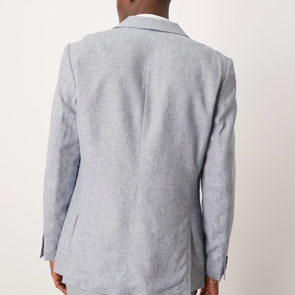 Men's linen mix suit jacket in blue - Picture 4 of 6
